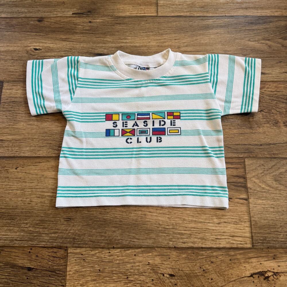 Vintage 90s Striped Seaside Club Surf Toddler Tee Shirt